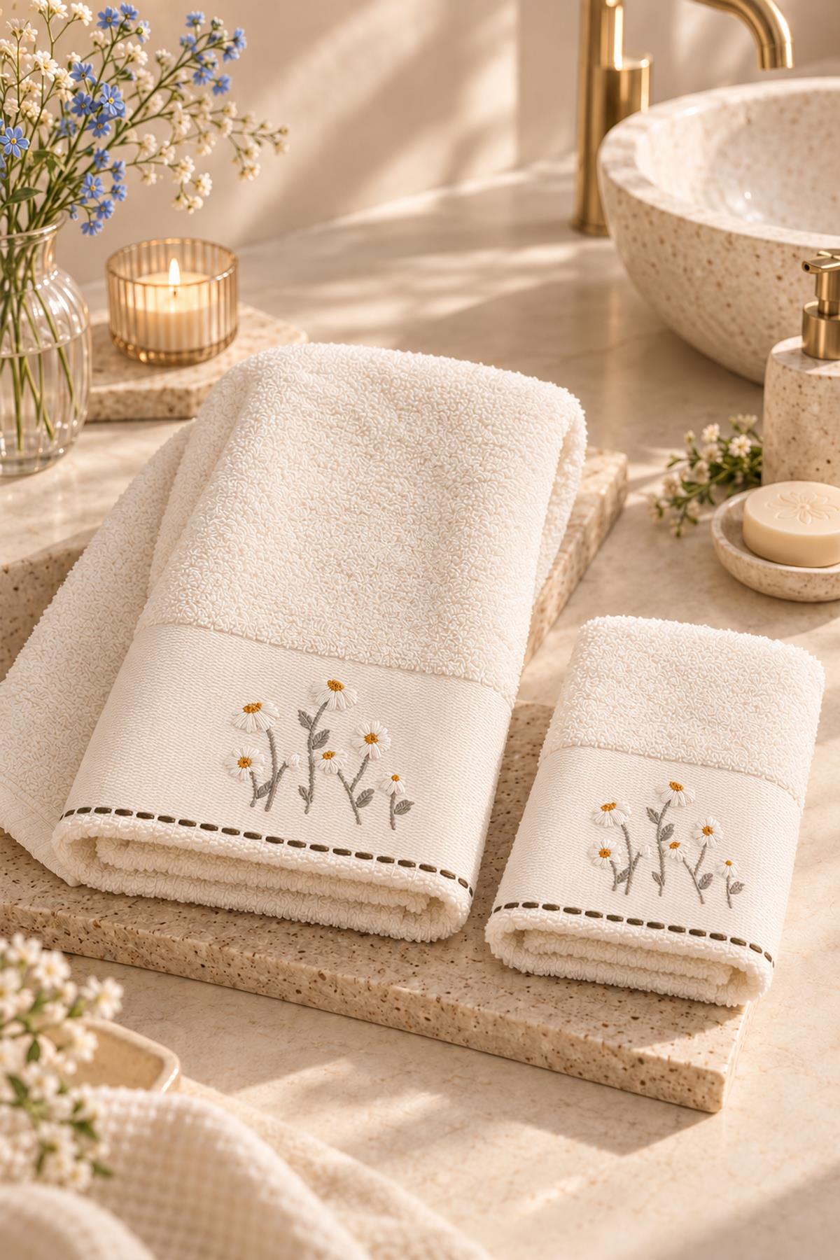 Sunny Flower Embroidered Face Towel (50 x 90 cm)