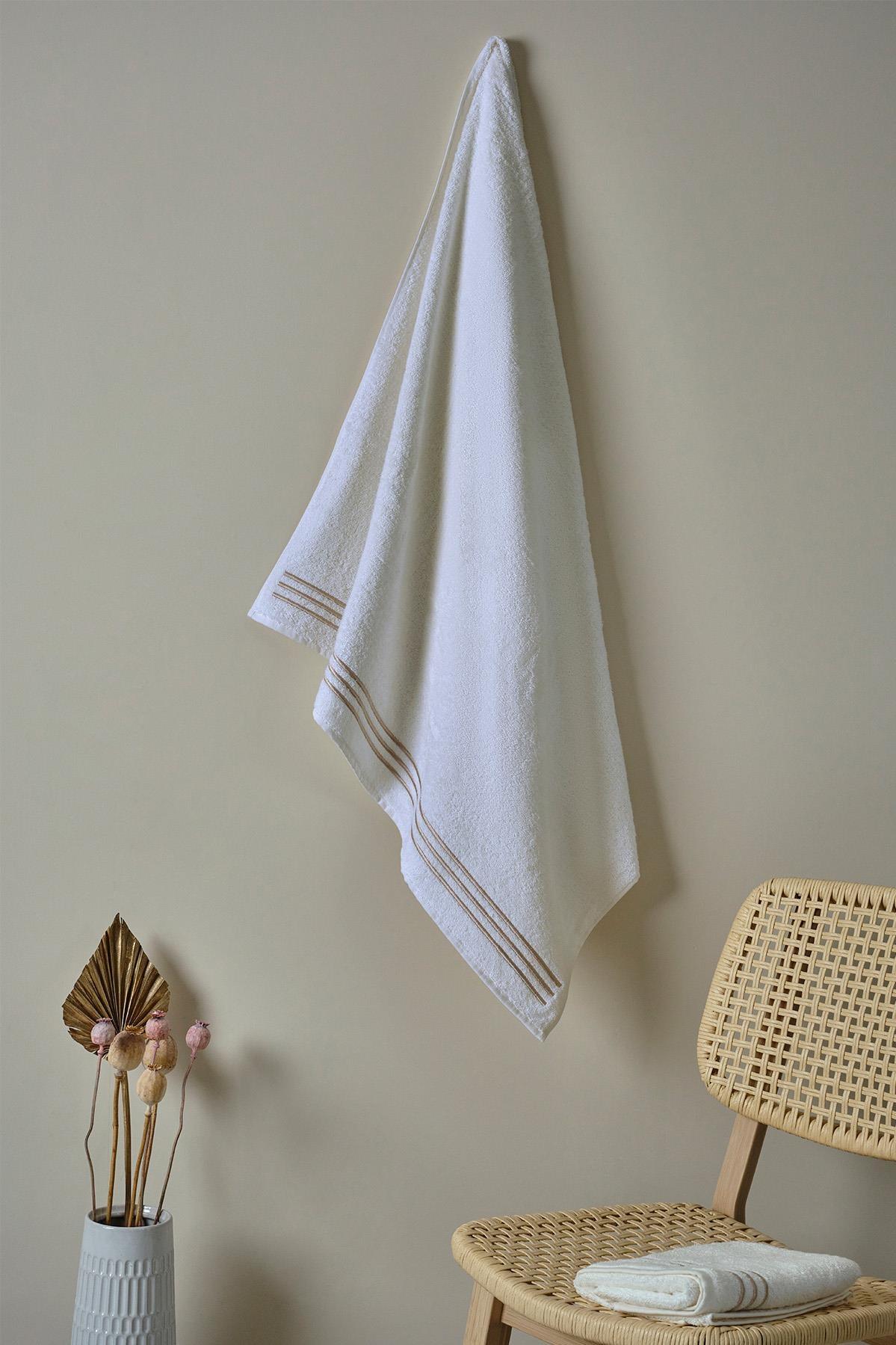 Asciugamano Zen con ricamo a righe (30 x 50 cm) - Nazik Home - Dai valore alla tua casa!