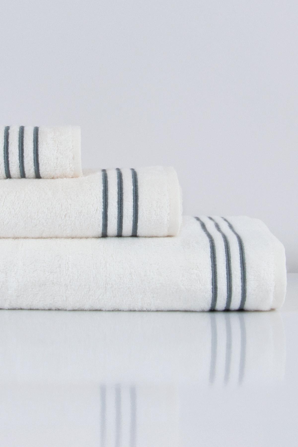 Asciugamano da bagno con ricamo a linee Zen (90 x 150 cm) - Nazik Home - Valore alla mia casa!